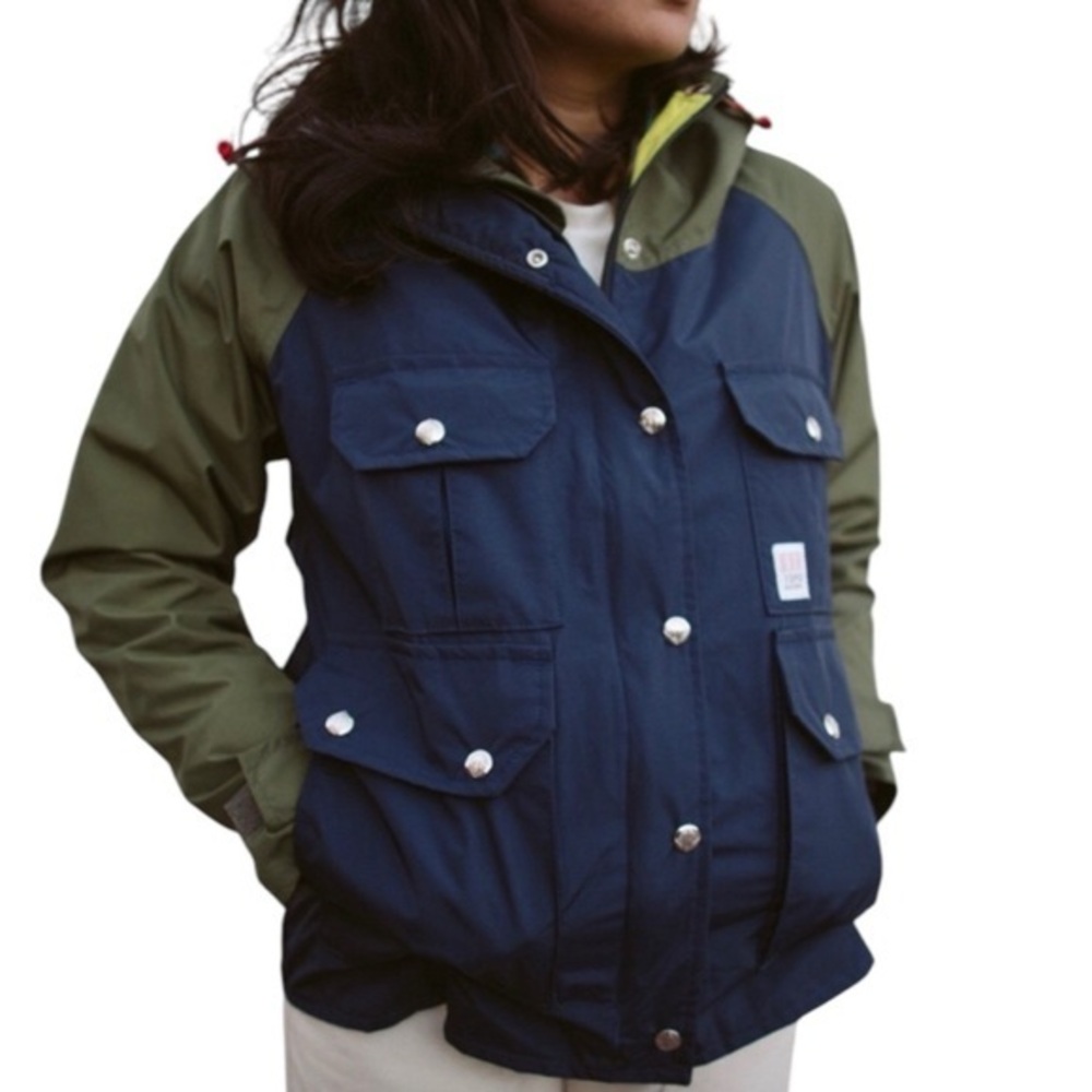 Topo Designs Mountain Navy Blue & Green Hooded Jacket Size Medium‎